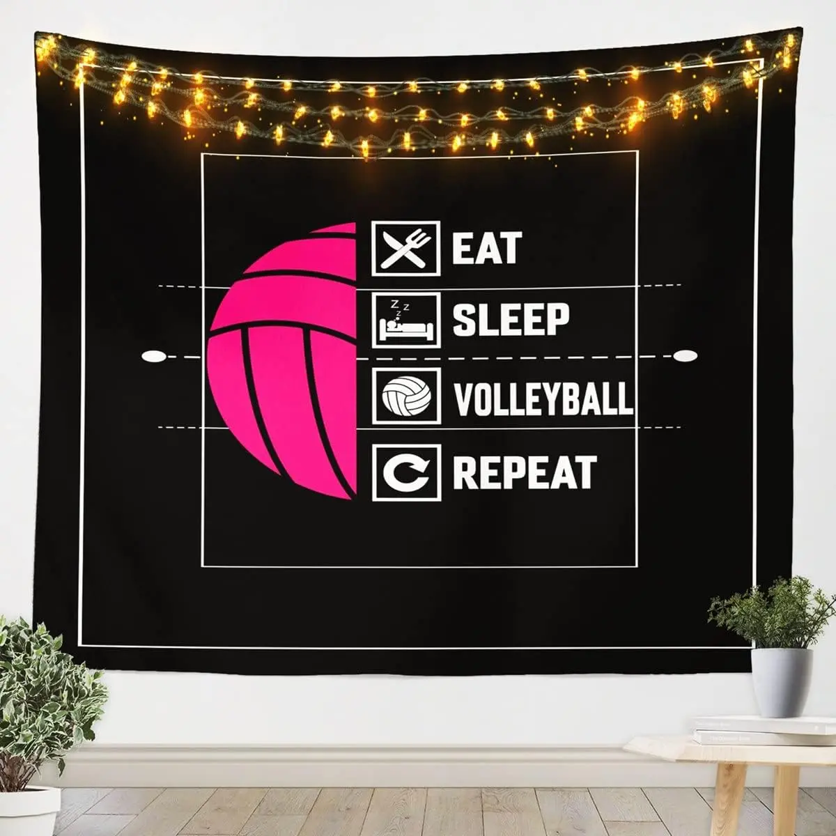 Feelyou Vibrant Volleyball Tapestry - Colored Ball, Sporty Styles, Soft 51inWx59in Small Size, Lightweight Black Home Decor Wall Hanging, Living Room Indoor/Outdoor Wall Art, Colored Ball Tapestries, Sporty Tapestries