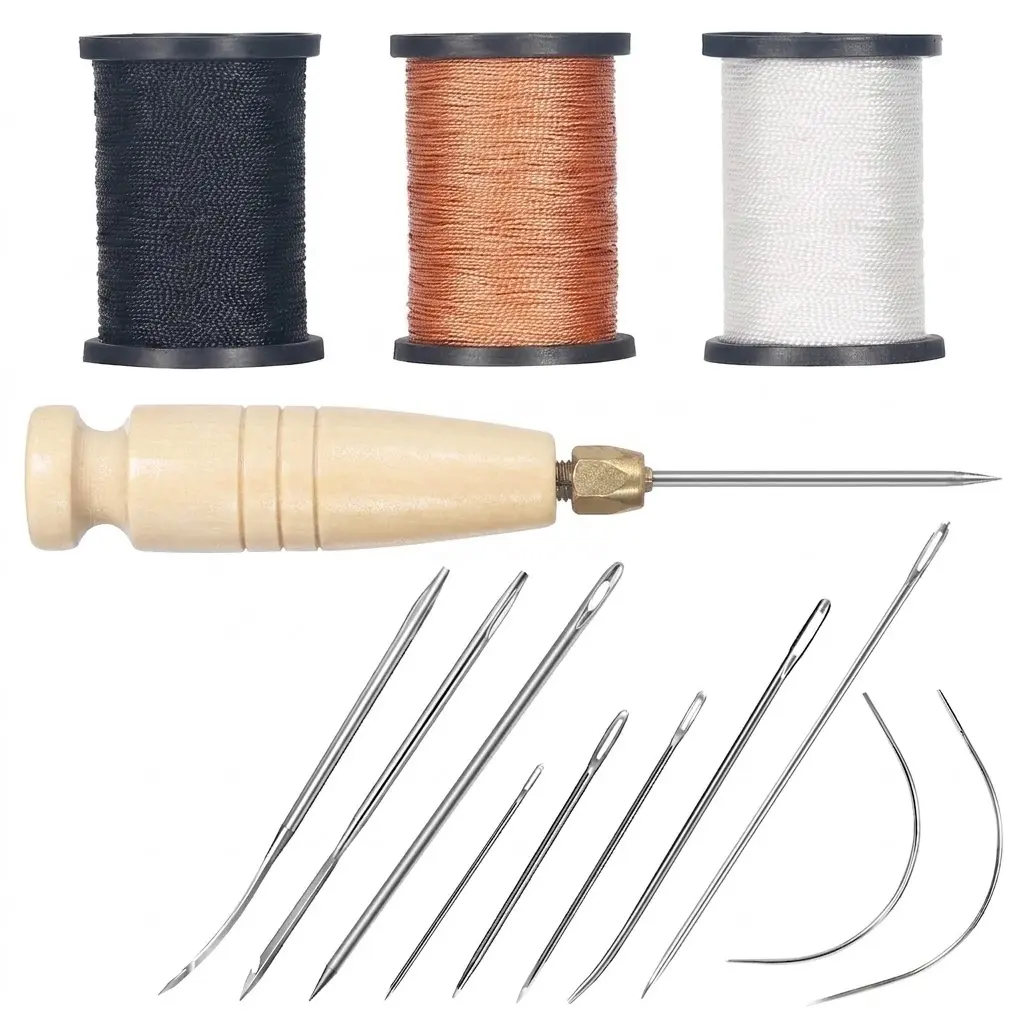 3-Spool Nylon Thread Sewing Kit, 80 Yards Per Spool, Heavy Duty Needles & Sewing Awl, Repair Tools for Upholstery, Leather, Shoes and DIY Crafts