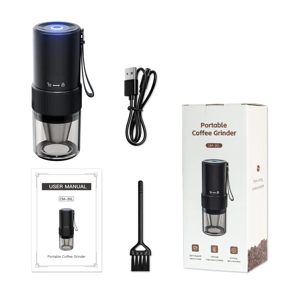 Portable Electric Coffee Grinder, USB Rechargeable One-Click Automatic Coffee Bean Grinder with Adjustable Grind Setting, Mini Wireless Coffee Mill for Travel Camping Office Home Coffee DIY