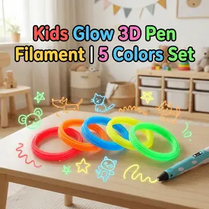 Create Glow Art! 1.75mm 3D Printer Pen Replacement Filament (5 Colors/25m), Universal for Most 3D Printers, Kids Creative Project Supplies