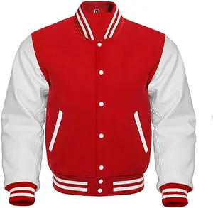 Letterman Baseball Varsity Jacket Men's Wool Body Leather Sleeves Varsity Jacket Full Snap Button Bomber Style Varsity Jacket