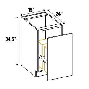 Indigo Blue Gloss - Full Height Pull Out Double Wastebasket Cabinet - 34.5 Inch Height x 15 Inch Width x 24 Inch Depth - M08-BWBFH15