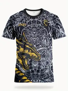 Men's Short Sleeve Football Jersey, New Graphic Dragon Print Tee, Outdoor Sports Fitness Gear, Suitable for Soccer Games and Training