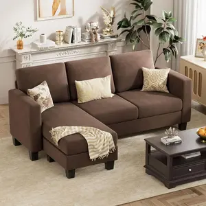 Couch Sectional Sofa with Ottoman for Living Room | Brown