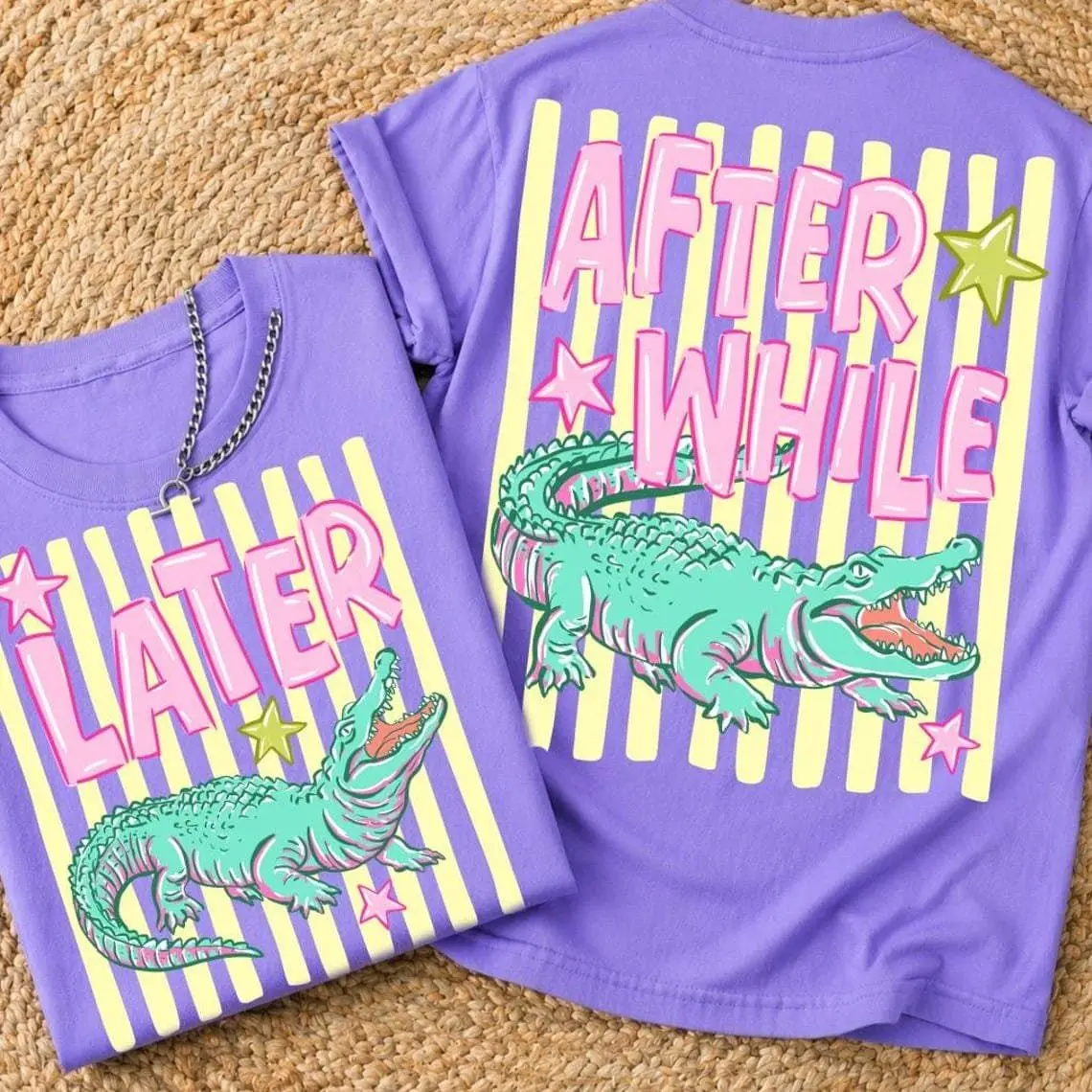 Striped Later Gator Shirt, After While Crocodile Shirt, Funny Summer Tee, Front Back Print Shirt, Trendy Cute Tee, Animal lover Shirt