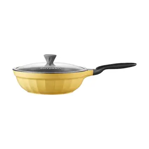 BUYDEEM 30cm Non-Stick Frying Pan Wok, Lightweight Smokeless Upgrade Oil-Gathering Skillet, Small Goose Yellow CP102