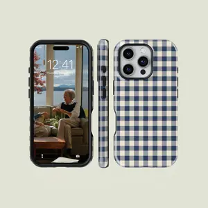 Case Face Cases Mini Gingham Navy & Cream iPhone Case  -Durable, Shock Absorbing and Stylish Protection -Compatible with iPhone 17,16, 15, 14, 13, 12, 11, Plus, Pro,Pro Max, Perfect birthday gift for friends.