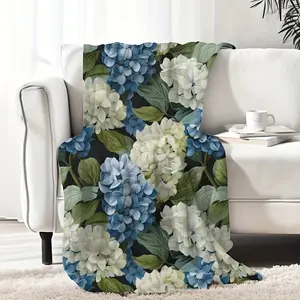 Hydrangea Floral Print Flannel Throw Blanket, 100% Polyester Soft Flannel, All-Season Home Decor Gift, 280GSM Cozy Indoor Outdoor Contemporary Design