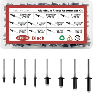 210 count Black 3/16 Inches,1/8 Inches Pop Rivets Assortment Kit, 8 Sizes  Rivets, blind rivets for metal Dome  rivet kit