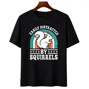 Men’s & Women’s Funny Squirrel T-Shirt – Retro Easily Distracted by Squirrels