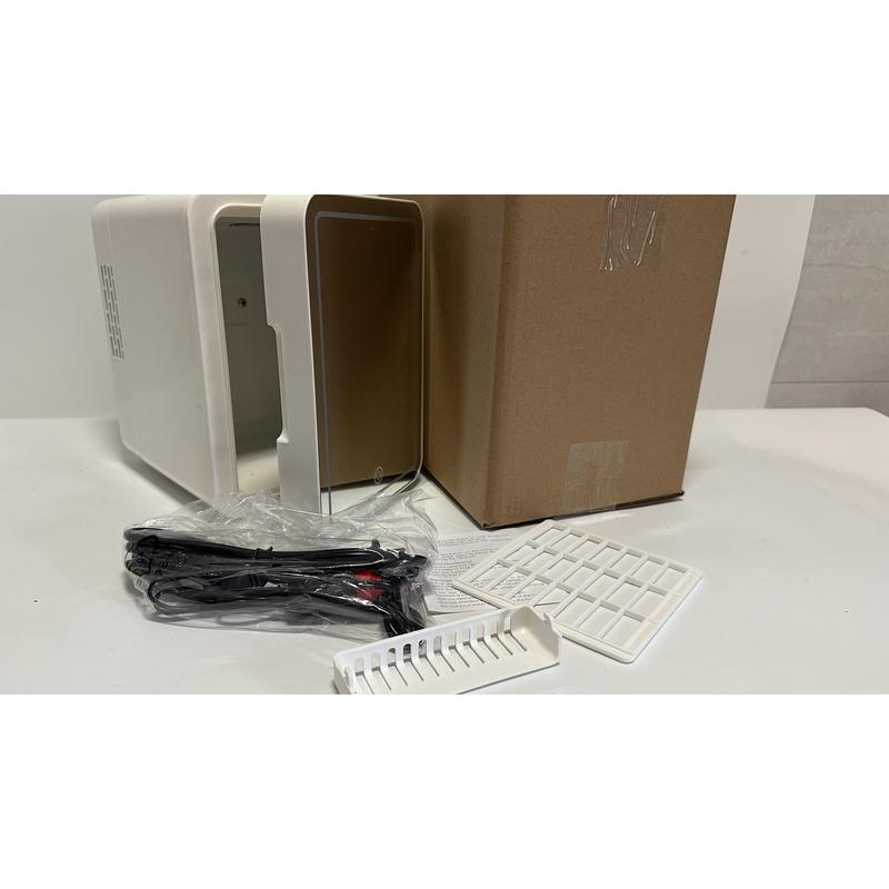 Skincare Fridge - Mini Fridge with Dimmable LED Mirror (4 Liter/6 Can), Cooler and Warmer, for Refrigerating Makeup, Skincare and Food, Mini Fridge for Bedroom, Office and Car, White