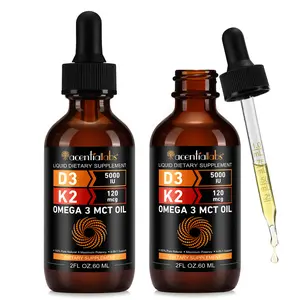 (Two Pack) Organic Vitamin D3 K2 Drops with MCT Oil Omega 3, 5000 IU, Maximum Strength Vitamin D Liquid, No Fillers, Non-GMO Liquid D3 for Faster Absorption and Immune Support (Unflavored, 4 Fl Oz)