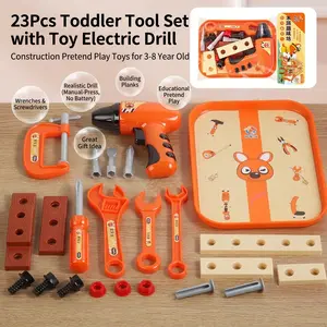23Pcs Toddler Tool Set with Toy Electric Drill, Construction Pretend Play Toys for 3-8 Year Old, DIY Building Christmas Birthday Gift,Preschool Toy