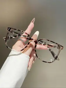 Unisex Leopard Print Square Boho Style Glasses, High Quality Eyewear, Anti-Blue Light, Plastic Frame, Ideal for Daily Use, Office Reading, TV, Gaming, Phone