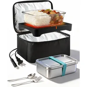 Portable Oven, 100W Electric Lunch Box  Heater - 12V/24V/110V 3-in-1  Warmer for , , Travel, Office & , Come with Spoon and Fork (Black2)