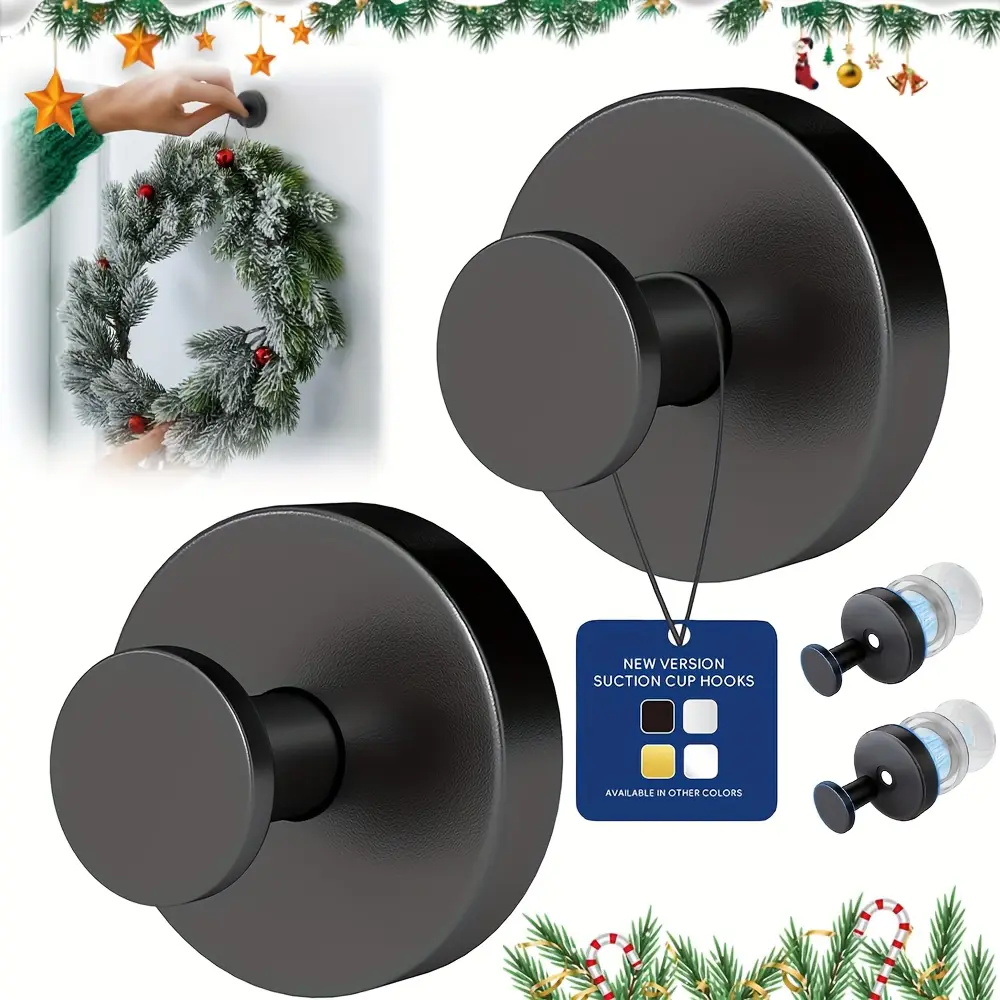 Strong Suction Cup Hooks for Bathroom & Kitchen, Bathroom Organizing Accessories, No-Drill Wall-Mount Towel Hooks with Vacuum Technology, Waterproof and Rustproof Matte Removable Hooks