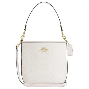 COACH City Bucket 16 Printed Logo Coated Canvas Crossbody Bag for Women, Small Size, White