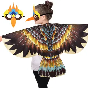 Brown Eagle-Bird Wings Costume for Children - 3D Bird Mask with Feather Details, Toddler Owl Dress-Up Costume, Halloween Party Outfit & Birthday Gifts for Ages 3+