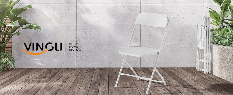 VINGLI 4/6/10 Pack White/black Plastic Folding Chair, Indoor Outdoor Portable Stackable Commercial Seat with Steel Frame 350lb. Capacity for Events Office Wedding Party Picnic Kitchen Dining