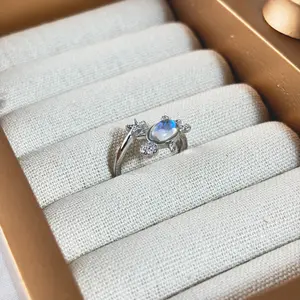 Opal Turtle Ring – Adjustable Sea Turtle and Starfish Ring – Ocean Jewelry – 925 Sterling Silver Beach Ring – Cute Boho Animal Ring Gift