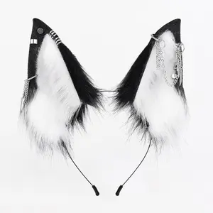 PrimPick Halloween Gothic Wolf Ears Headband - Furry Ears with Chain, Punk Cosplay Costume Accessory for Parties and Festivals