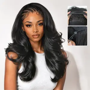3 in 1 Body Wave Half Wig Glueless Synthetic wig Wear and Go No Lace Wig 20 inch Fully Breathable Mesh drawstring cap design For Women