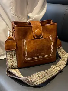 Women's Elegant Retro Crossbody Bag, Fashionable Wide Adjustable Crossbody Shoulder Strap Shoulder Bag, Casual Trendy Versatile High-quality Daily Commuting Bag