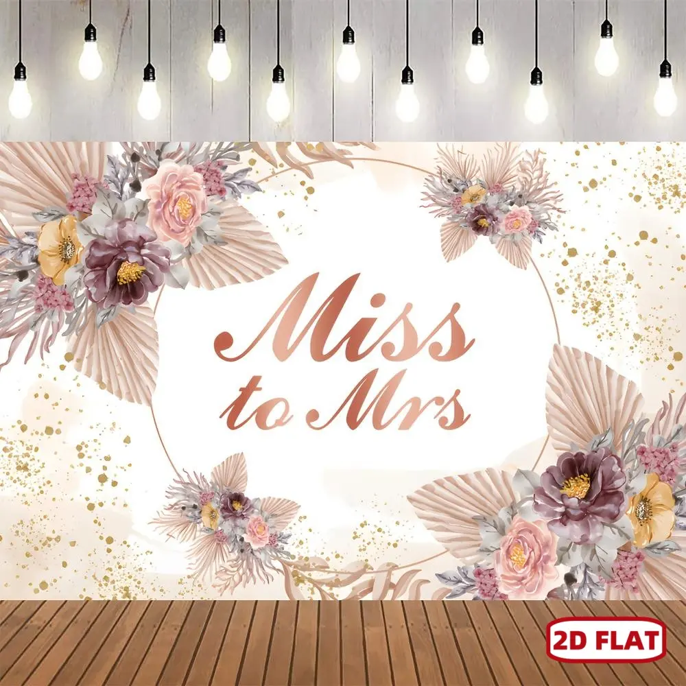 1pc 2D Flat Elegant 'Miss to Mrs' Bridal Shower Backdrop - Boho Chic Pink & Peach Floral Design with Golden Glitter Accents, Non-Reflective Fabric, Ideal for Wedding, Cake Table Decorations & Photo Booths, Banners Ornaments