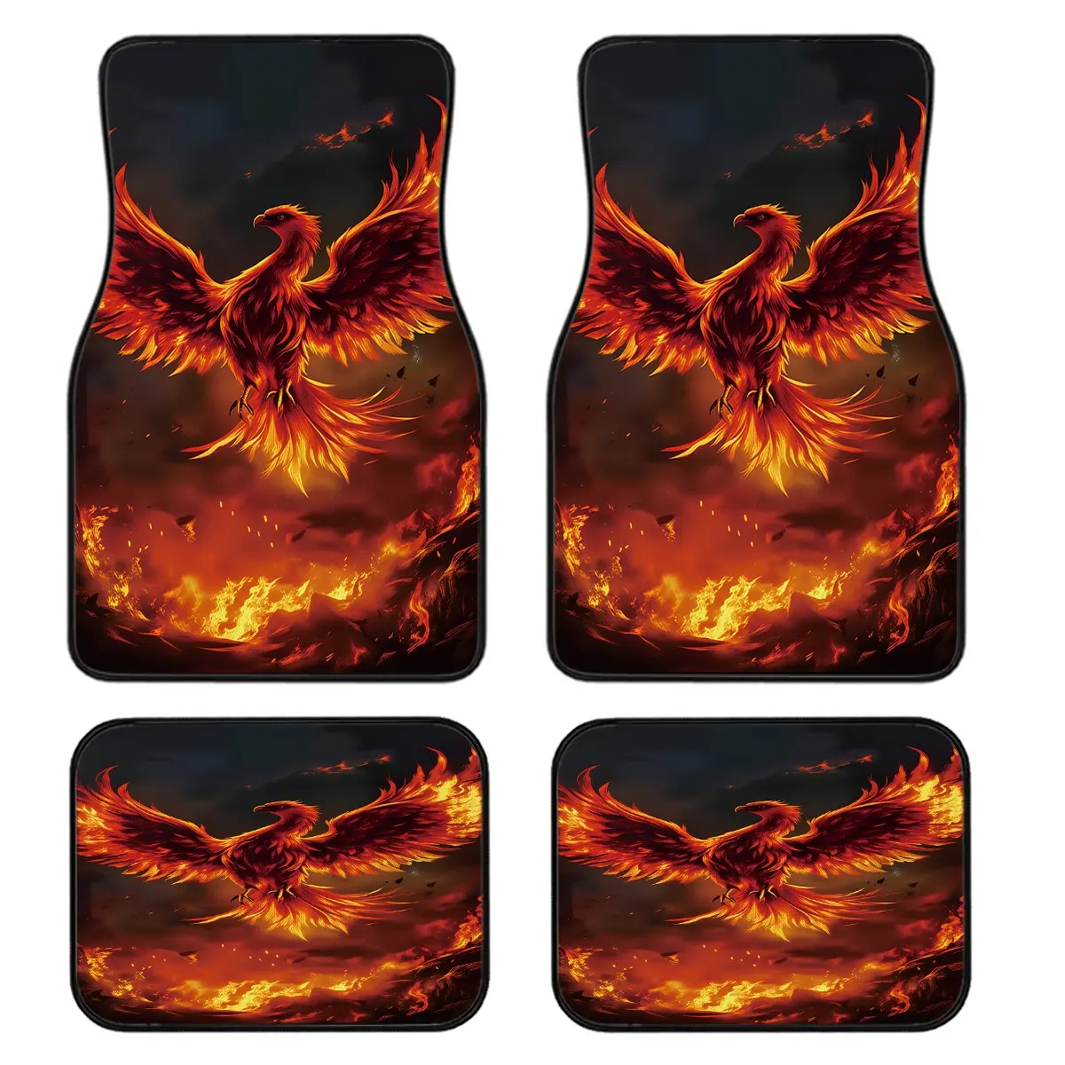 4-Piece Phoenix Flame Car Floor Mats Set, Universal Fit for All Vehicles, Stylish Interior Decor, Easy Clean, Best Comfort and Protection