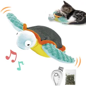 Cat Toys, Flapping Fins Cute Turtle, Vibrating Cat Kicking Toy, Fluffy Plush Animal Toy for Small Dogs, Kitten Catnip Toy, Interactive Cat Toys for Kitty Exercise, Rechargable