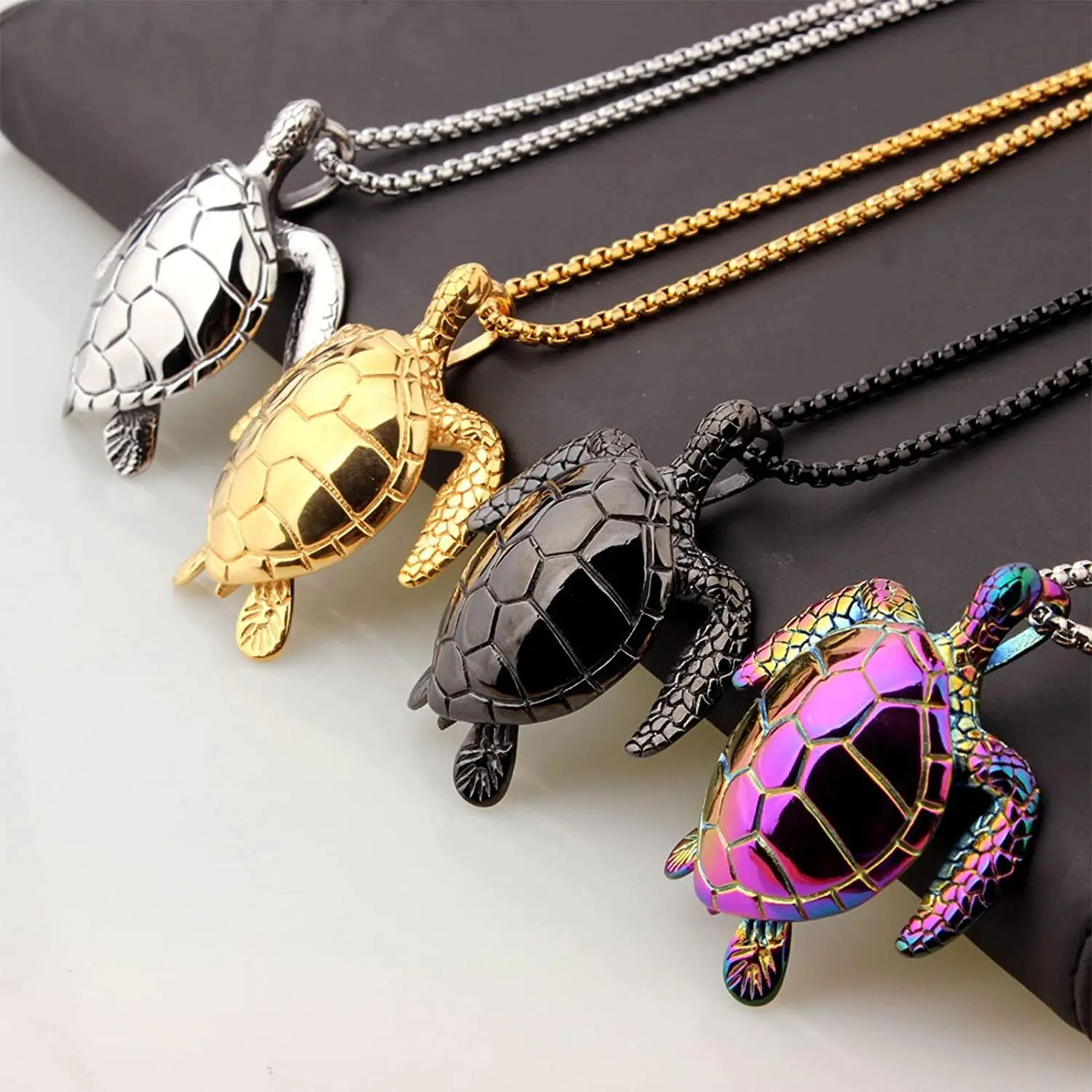 Large Sea Turtle Pendant Necklace Stainless Steel Big Jewelry Men, Womans, Beach