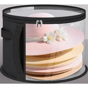 Clear Hat Storage Bag with Handles - 16.5" Large Capacity Closet Organizer for Baseball Caps, Cowboy Hats, Fedoras & Sun Hats, Transparent Hanging Storage Case for Home Travel (Black, Holds 12-15 Hats)