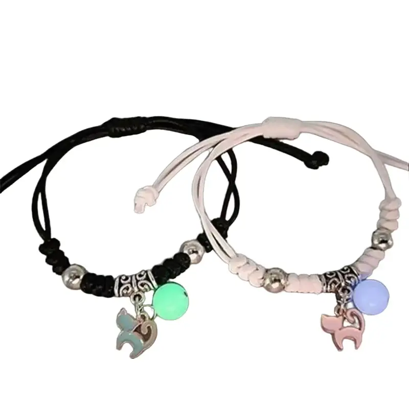 2 Pc Luminous Woven Bracelet Set Cute Matching Hand Rope Bracelets for Couples Friends and Students Fresh Style Commemorative Gift for Everyday Wear