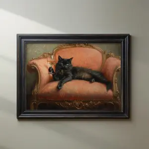 Black Cat Wine Wall Art Funny Printable Bar Kitchen Wall Decor Vintage Oil Painting Cat Lover Wine Lover Gift Idea