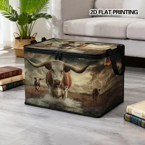 1pc, Bull in Stormy Field Pattern Storage Bin with Lid for Home Organization, Large capacity, Ideal for Closet, Laundry Room, Great for Storing Clothes, Towels, Bedding