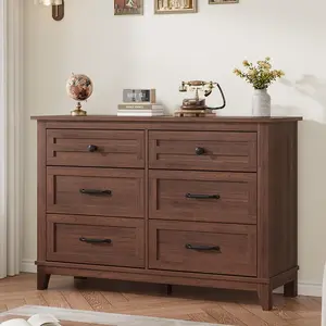 47 in Wide Drawer Dresser with Storage Freestanding, Farmhouse 6 Dresser for Bedroom, Wooden Closet Storage Chest for Living Room, Bedroom, Entryway, Office