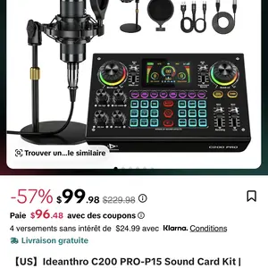 【US】Ideanthro C200 PRO-P15 Sound Card Kit | Dual-core DSP | Audio mixer with dual microphone and headphone connectivity | Adjustable tone and voice changer | Streaming equipment for PCs and mobile devices