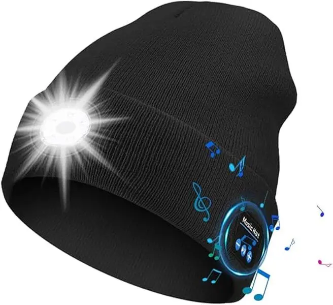 FEITAI LED Bluetooth Lighted Beanie Hat, Unisex USB Rechargeable 6-LED Headlamp, Super Soft Acrylic Blend Warm Balaclava, All-Season Fashion Outdoor Hat, Stuffed Gift Accessory