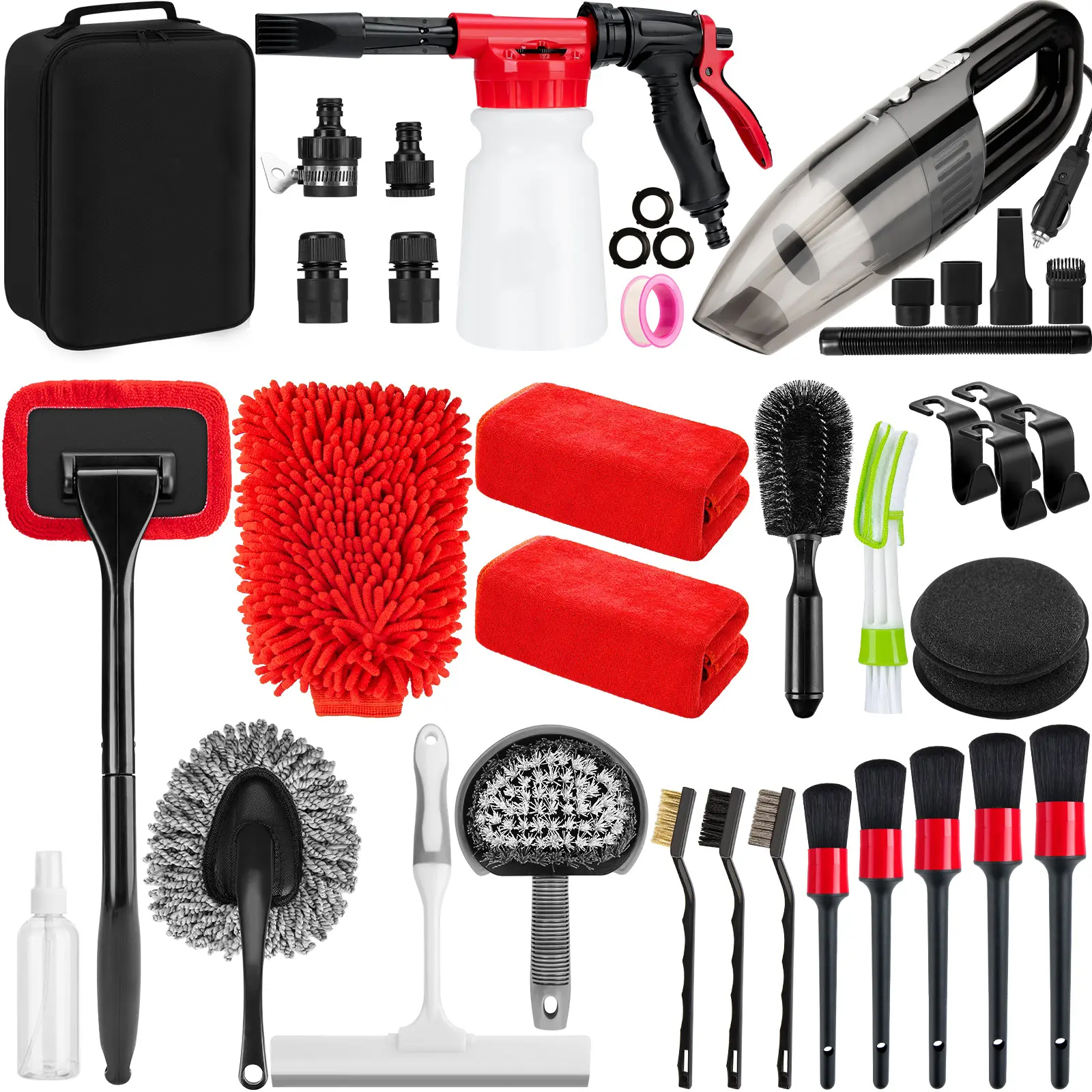 36Pcs Car Wash Cleaning Kit with Foam Gun Sprayer Detailing Brushes Car Vacuum Windshield Cleaning Tool Tire Brush Towels Complete Interior Exterior Detailing Set for Car
