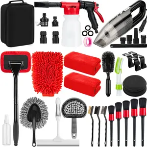 36Pcs Car Wash Cleaning Kit with Foam Gun Sprayer Detailing Brushes Car Vacuum Windshield Cleaning Tool Tire Brush Towels Complete Interior Exterior Detailing Set for Car