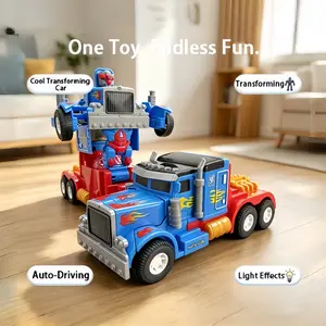 2-in-1 Transforming Truck Toy with Lights, Deformation Vehicle Model, Birthday Gift for Kids Boys Girls Ages 3+ Gift，truck，toys for boy，toy cars，boys party bag fillers，cars toys，car party bag filler，transformers toy，robocar poli，robocar poli toys