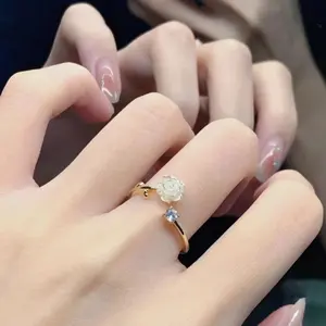 Super Gentle Camellia Ring for Women, Ins Niche Design, Cold Temperament, High-End Open Adjustable Ring for First Choice of Lovers, Girlfriends And