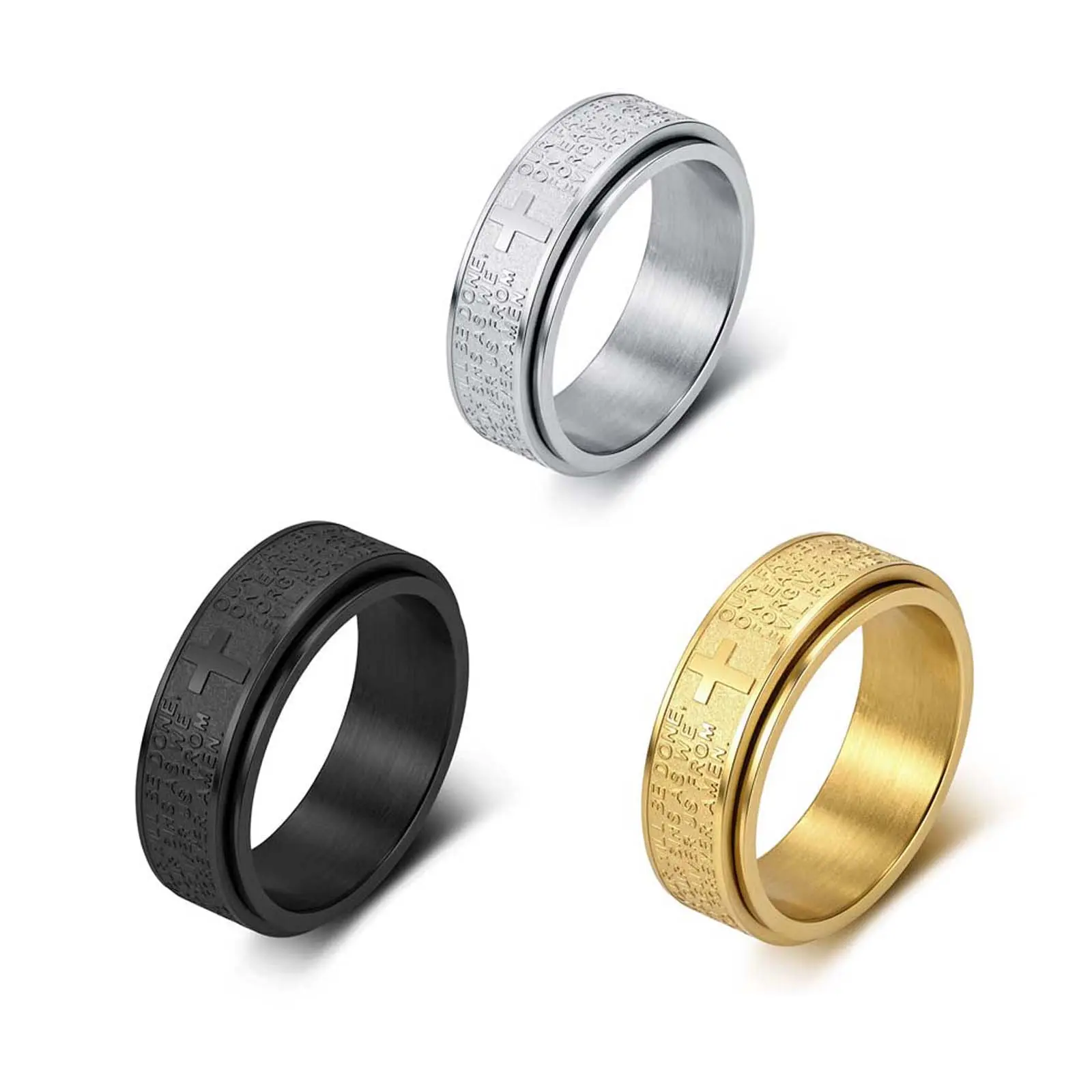 Spinning Cross Scripture Anxiety Ring Stainless Steel Stress Relief Jewelry Gift for Him and Her
