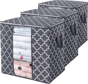 WISELIFE Storage Bags 3 Pack 100L – Large Clothes & Blanket Storage Containers with Clear Windowfor Comforters, Bedding & Clothing, Gray