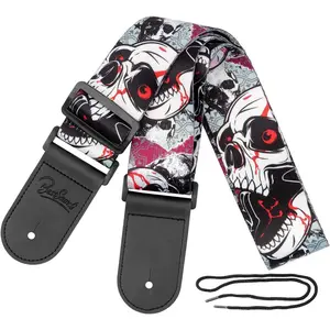 Skull Guitar Strap Leather Ends Guitar  Strap for Bass, Electric, Acoustic Guitars,   for Men Women Guitarist
