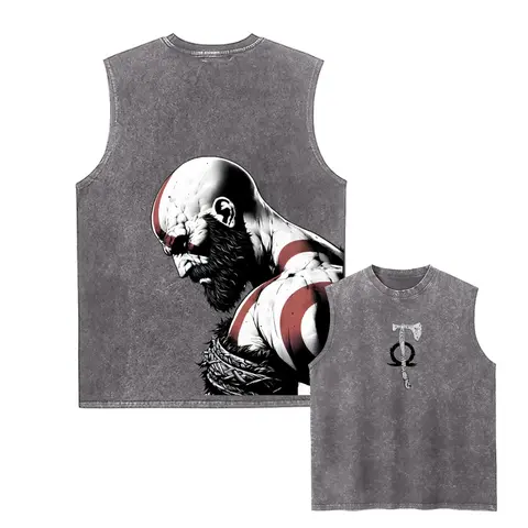kratos Unisex Summer outfits men streetwear 80s 90s graphic tees cotton Game Washed tank tops men gifts