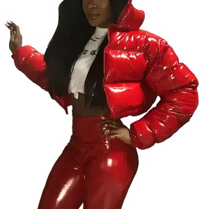 Women's PU Leather Puffer Jacket - Winter Warmth