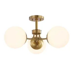 Olivier 23.5" 3-Light Bohemian Farmhouse Iron/Frosted Glass LED Semi Flush Mount
