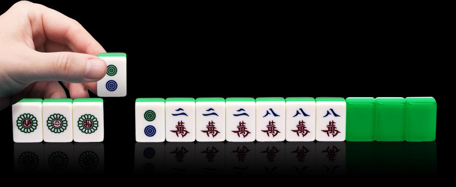 Yellow Mountain Imports Classic Chinese Mahjong Game Set, Emerald with 148 Medium-Size Translucent Green Tiles and Wooden Case