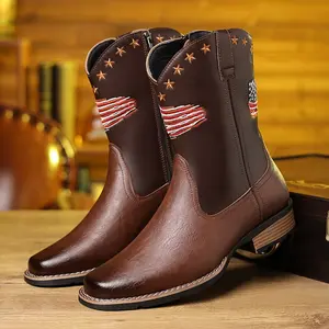 0803 Star Flag Men'S High Top Horse Boots